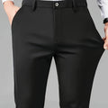 Men's tailored straight-leg dress pants with a wrinkle-resistant finish
