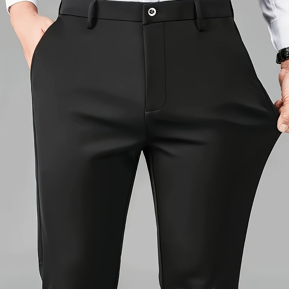 Men's tailored straight-leg dress pants with a wrinkle-resistant finish