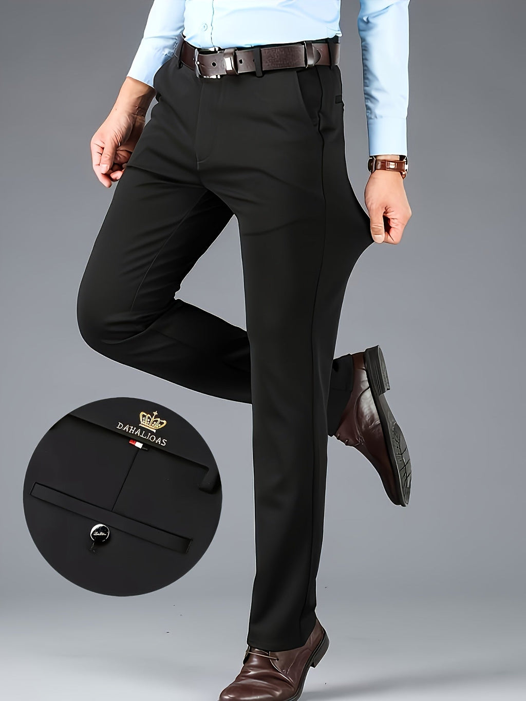 Men's tailored straight-leg dress pants with a wrinkle-resistant finish