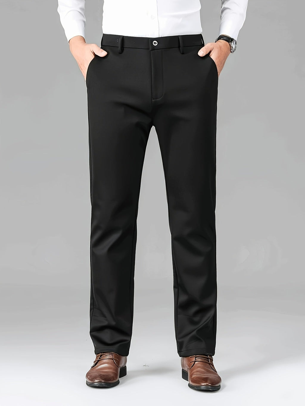 Men's tailored straight-leg dress pants with a wrinkle-resistant finish