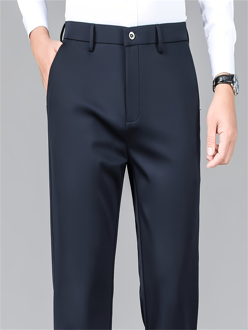 Men's tailored straight-leg dress pants with a wrinkle-resistant finish