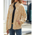 Women's apricot textured stand-collar zip coat