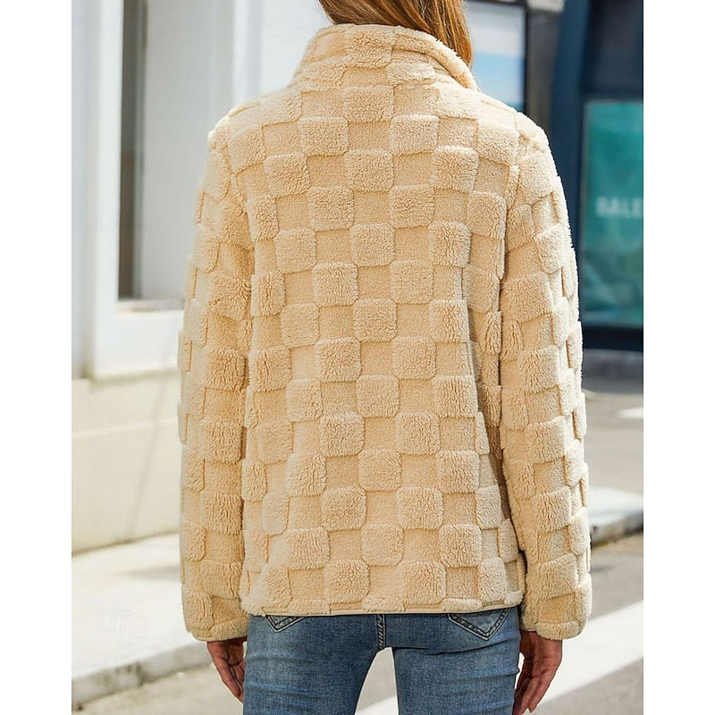 Women's apricot textured stand-collar zip coat