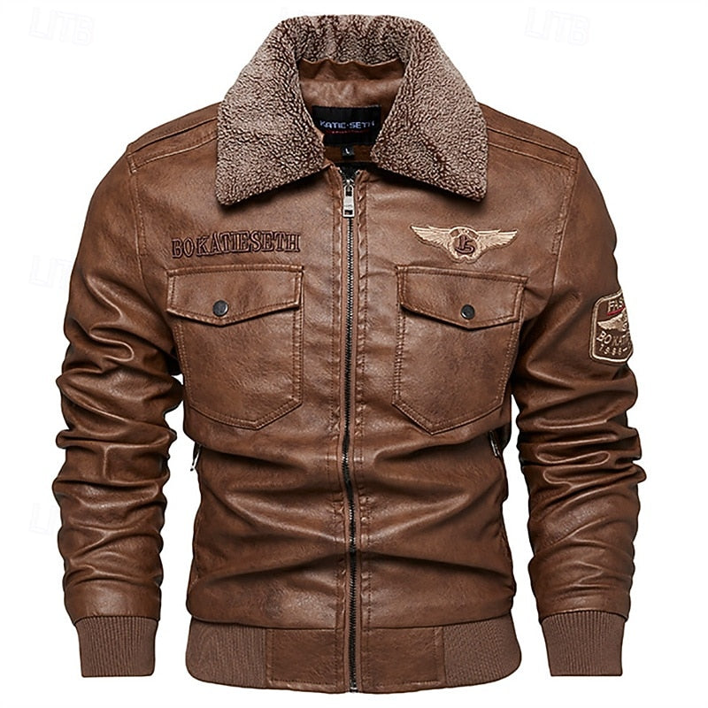 Men's aviator bomber jacket with a soft-lined collar and front pockets