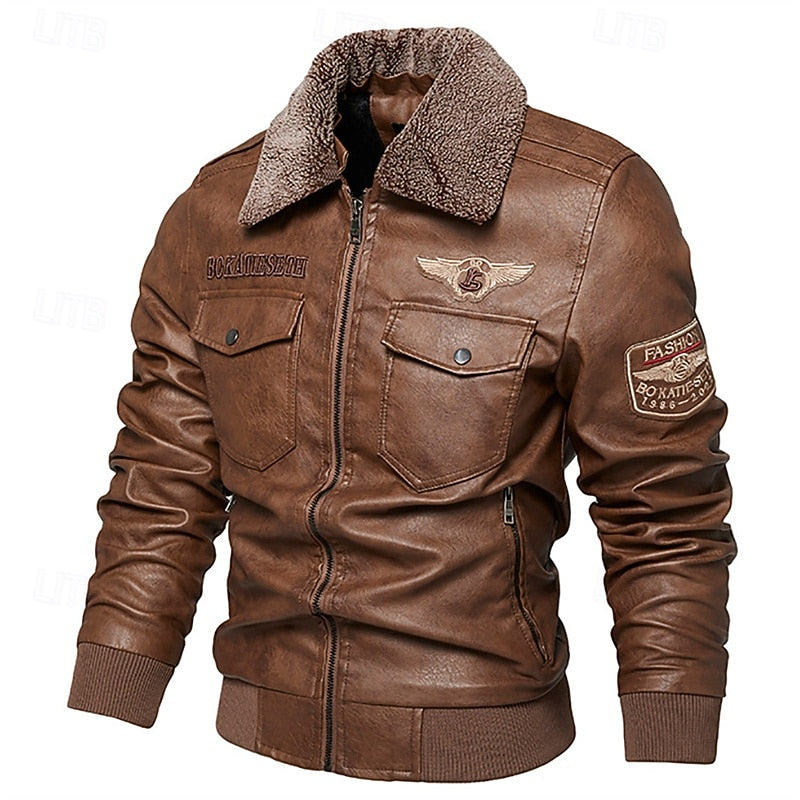 Men's aviator bomber jacket with a soft-lined collar and front pockets