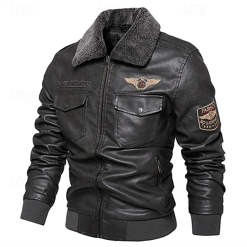 Men's aviator bomber jacket with a soft-lined collar and front pockets