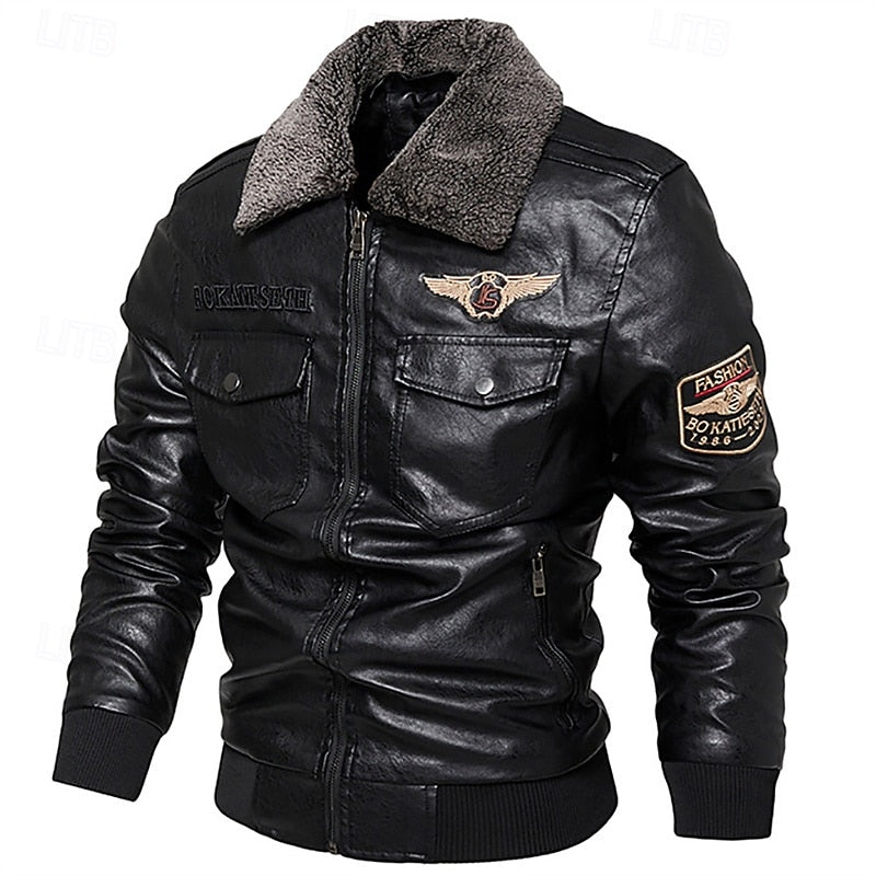 Men's aviator bomber jacket with a soft-lined collar and front pockets