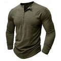 Men's army green long sleeve henley shirt with button placket