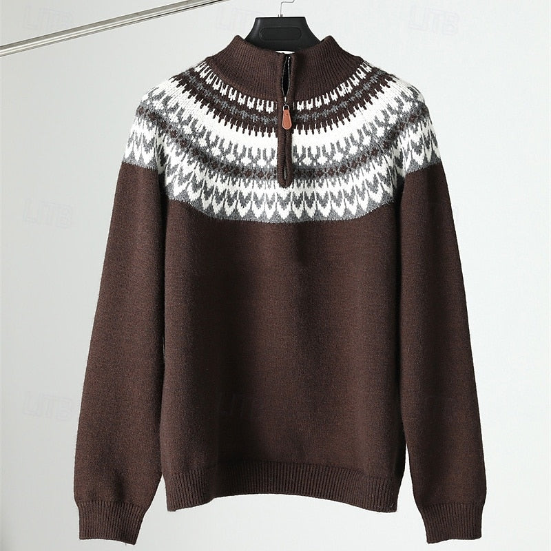 Men's heritage-pattern quarter-zip sweater in breathable knit