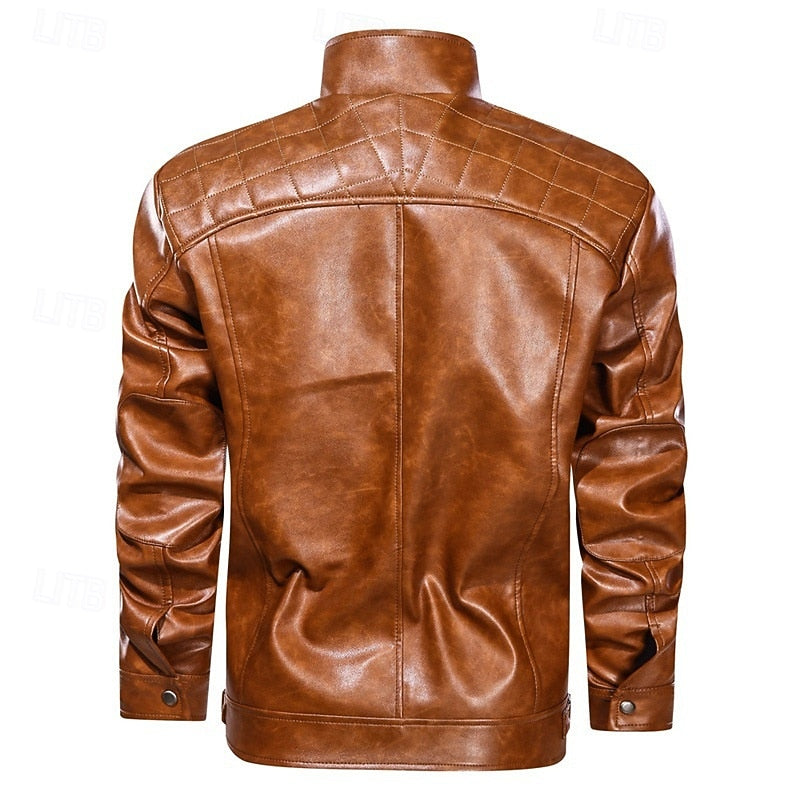 Men's classic biker jacket with a stand-up collar and zip pockets