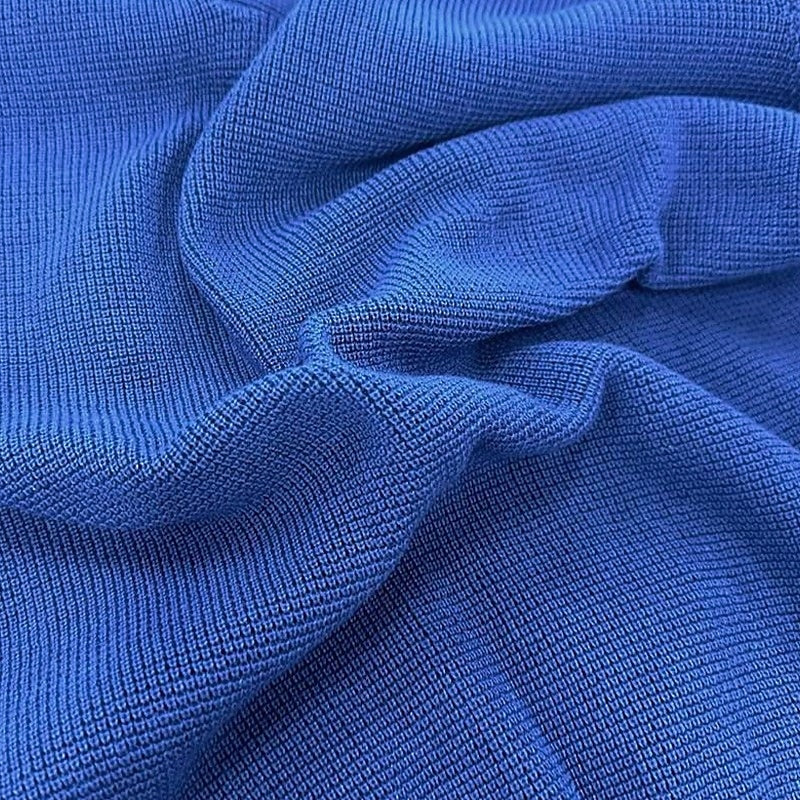 Men's royal blue waffle knit stand collar sweater with elbow patches
