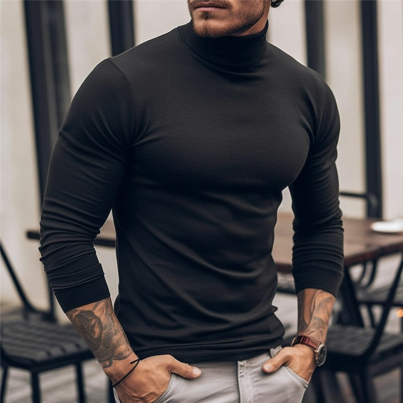Men's slim-fit long-sleeve turtleneck sweater in a soft knit