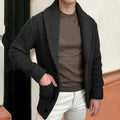 Men's ribbed shawl collar cardigan with practical front pockets