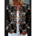 Women's black floral print button-front cardigan with a round neckline