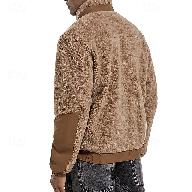 Men's full-zip fleece jacket with a chest pocket and stand collar