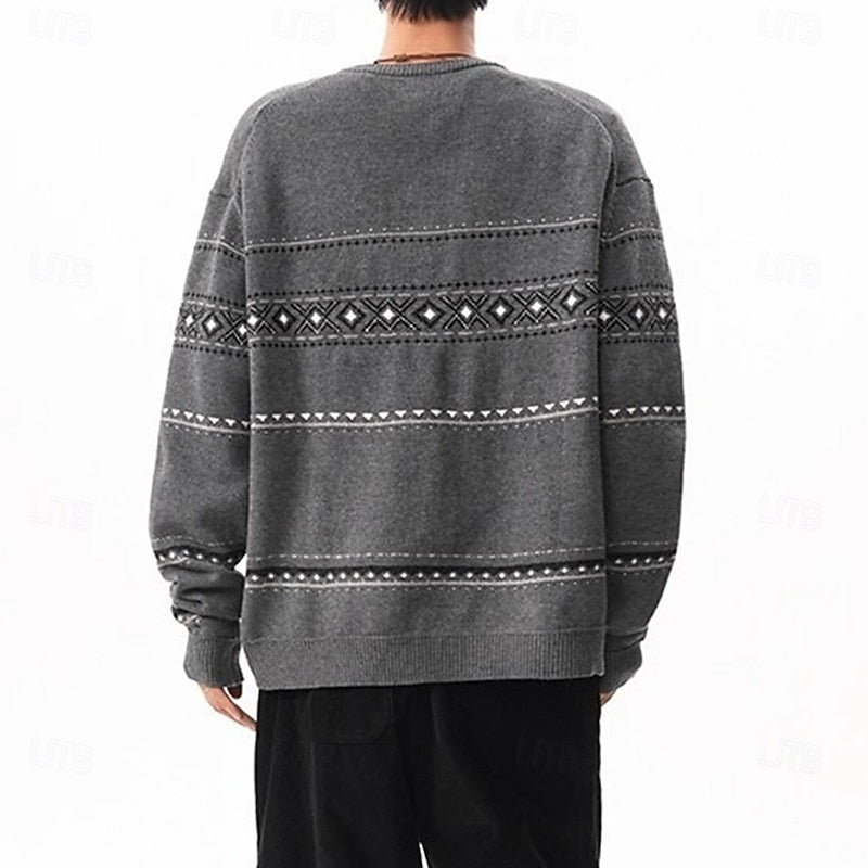Men's geometric patterned button-front cardigan for winter layering