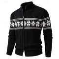 Men's black Fair Isle zip-up cardigan with stand collar