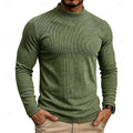 Men's military green ribbed mock neck top with long sleeves