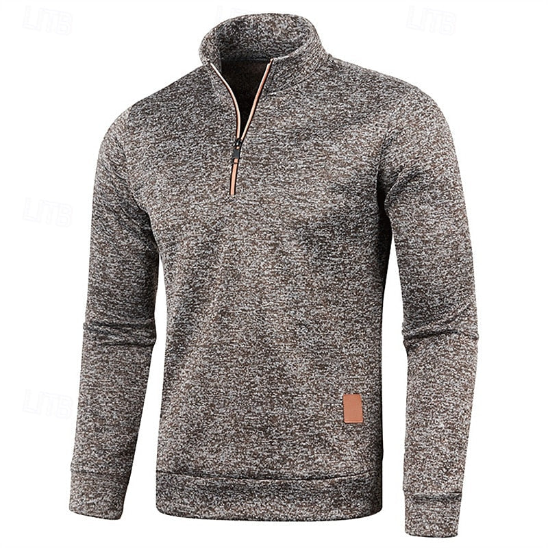 Men's coffee brown quarter-zip textured knit pullover sweater