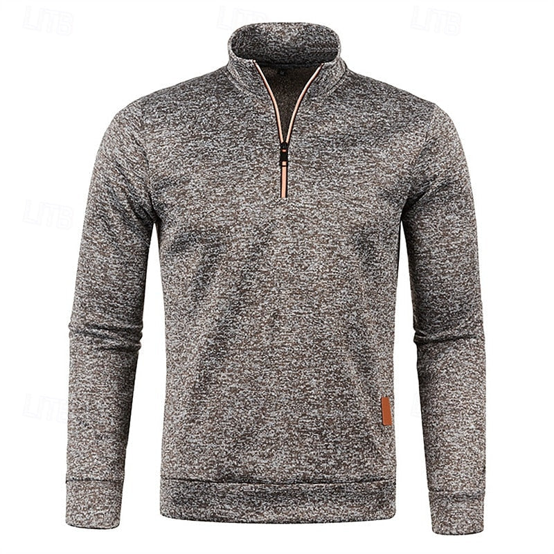 Men's coffee brown quarter-zip textured knit pullover sweater