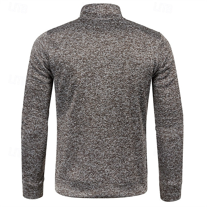 Men's coffee brown quarter-zip textured knit pullover sweater, back view