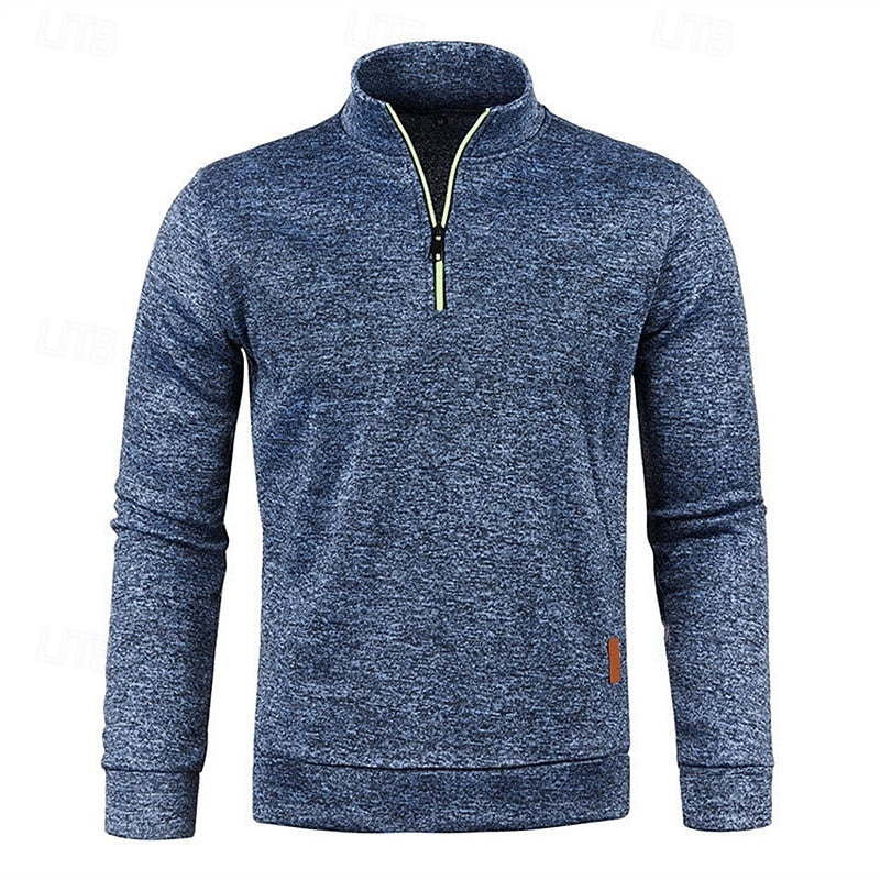 Men's wine quarter-zip textured knit pullover sweater, stand-up collar