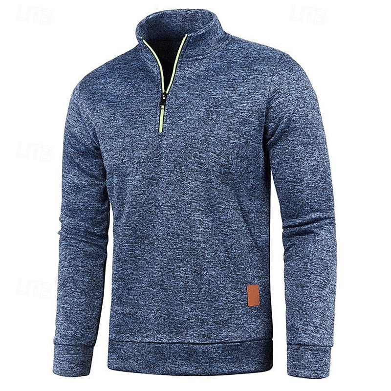 Men's wine quarter-zip textured knit pullover sweater, stand-up collar