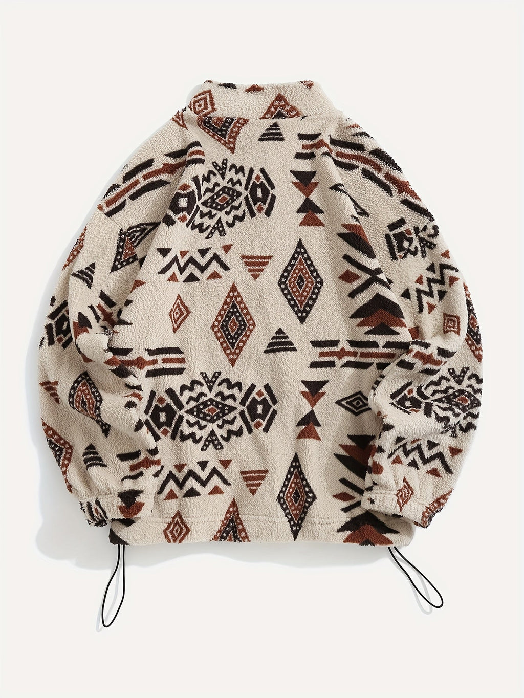 Women's plush patterned zip-up jacket with an adjustable hem