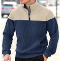 Men's navy blue quarter-zip pullover with quilted color-block collar