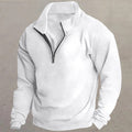Men's white quarter-zip mock neck pullover sweater, front view