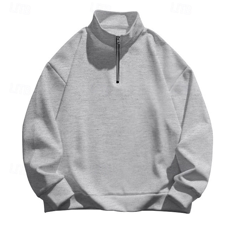 Men's cream quarter-zip mock neck pullover sweater, front view