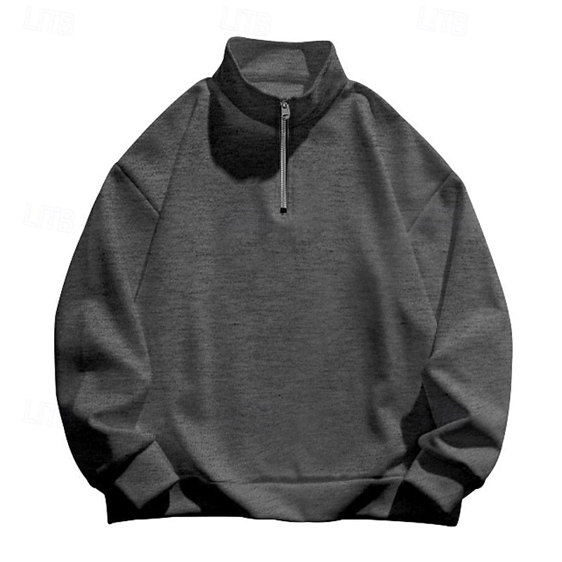 Men's cream quarter-zip mock neck pullover sweater, front view