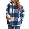 Women's blue checkered quarter-zip hoodie