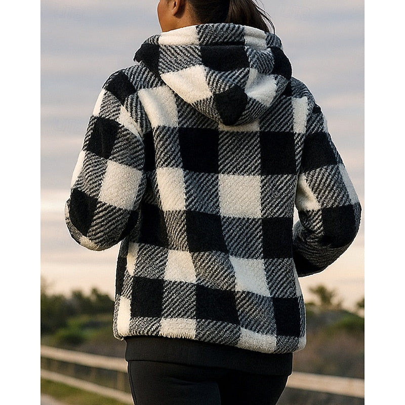 Women's black checkered quarter-zip hoodie
