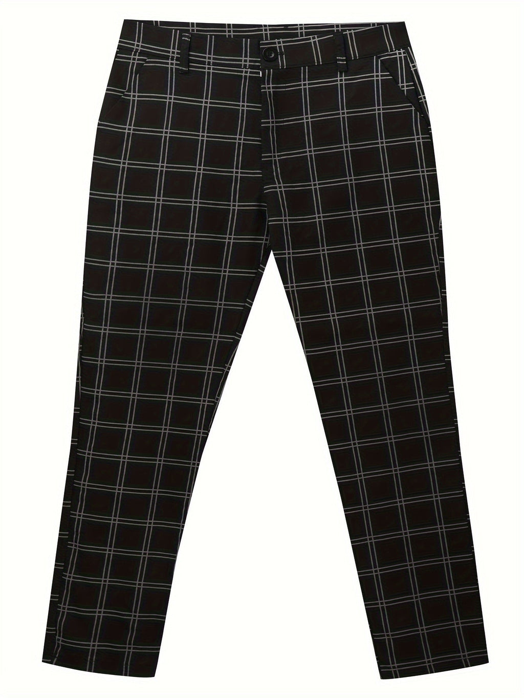 Men's slim-fit dress pants with a classic check pattern for the office