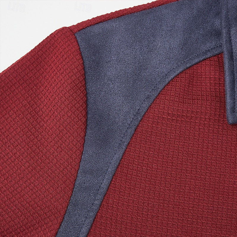 Men's wine textured pullover, detail of contrast elbow patch