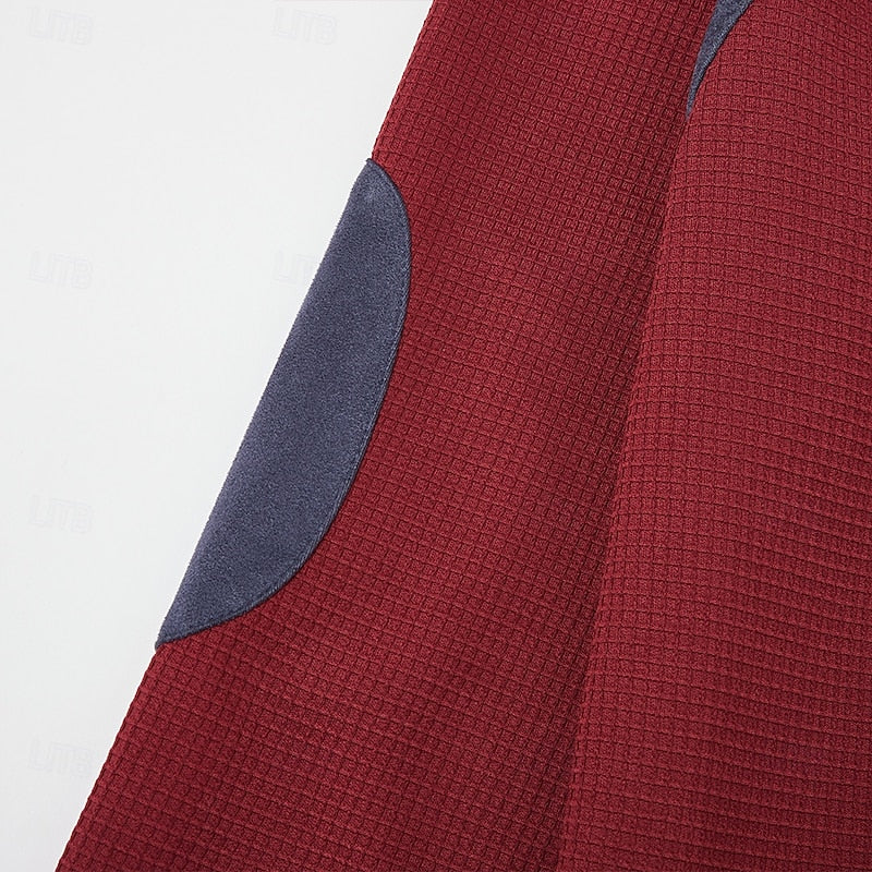 Men's wine textured pullover, close-up of ribbed knit cuff