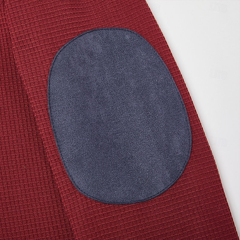 Men's wine textured pullover, close-up of ribbed knit cuff