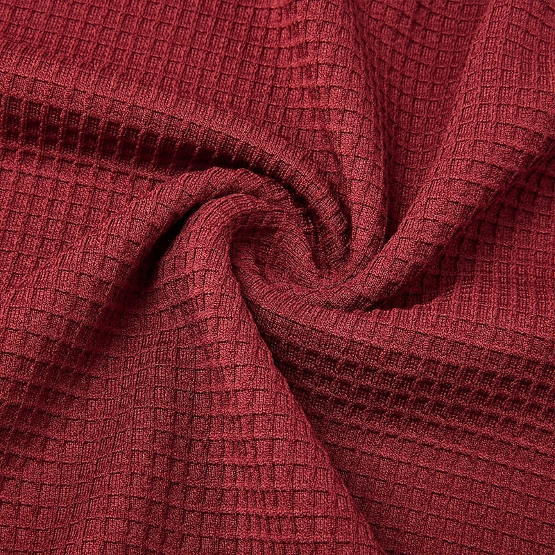 Men's wine textured pullover, close-up of ribbed knit cuff