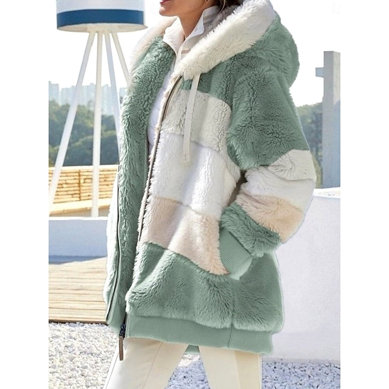 Women's green textured zip-up hooded jacket
