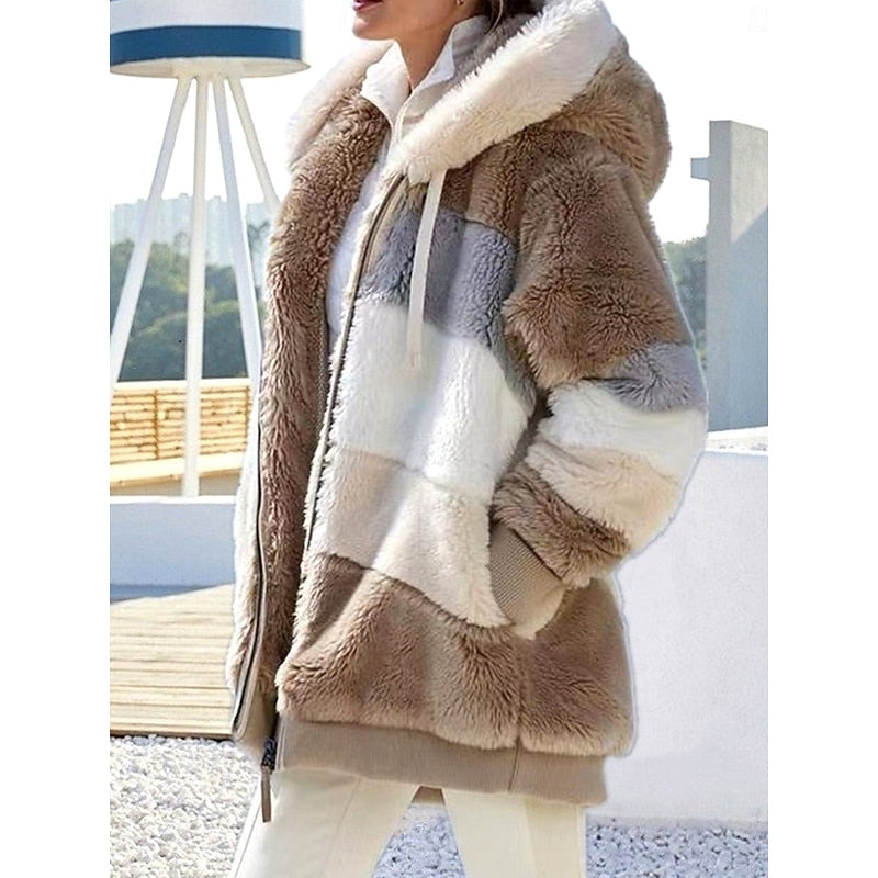 Women's brown textured zip-up hooded jacket