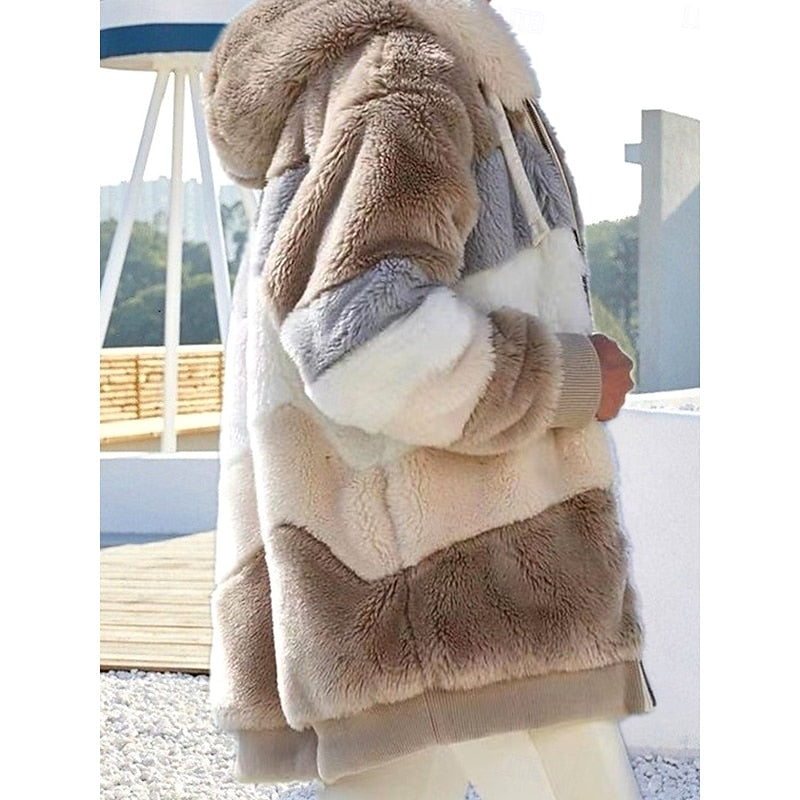 Women's brown textured zip-up hooded jacket