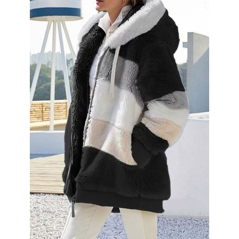 Women's brown textured zip-up hooded jacket
