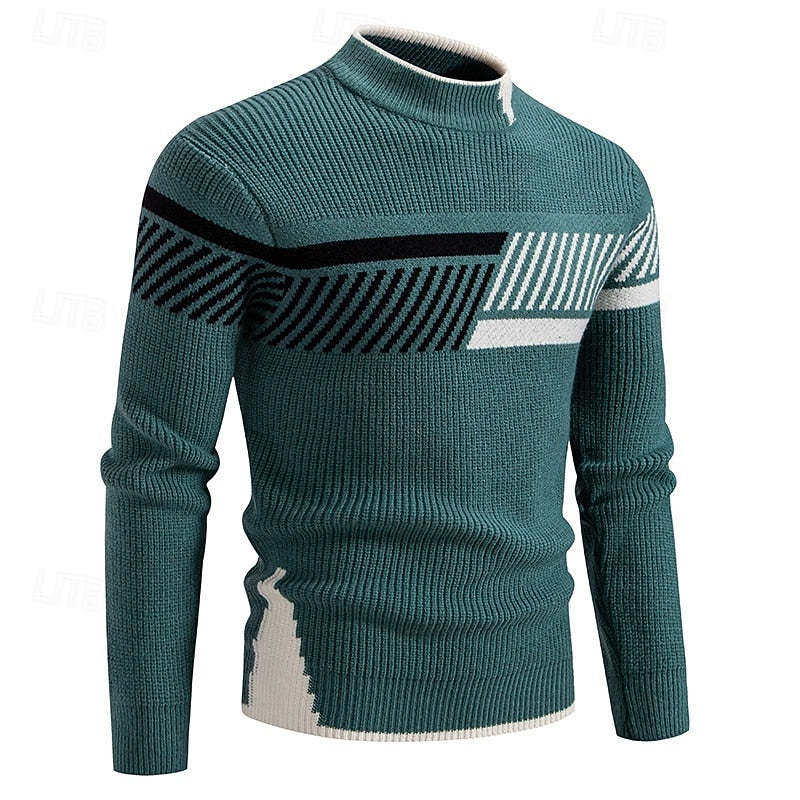 Men's color-block ribbed knit crew neck sweater in a relaxed fit