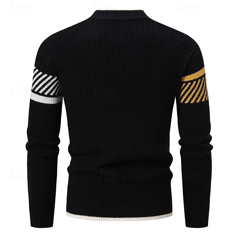 Men's color-block ribbed knit crew neck sweater in a relaxed fit