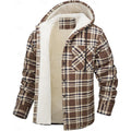 Men's hooded plaid shirt jacket with chest pockets for winter