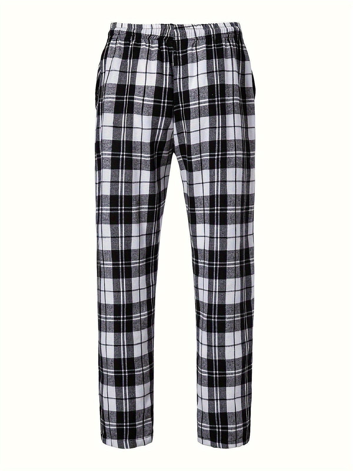 Men's plaid flannel lounge pants with an adjustable drawstring waist