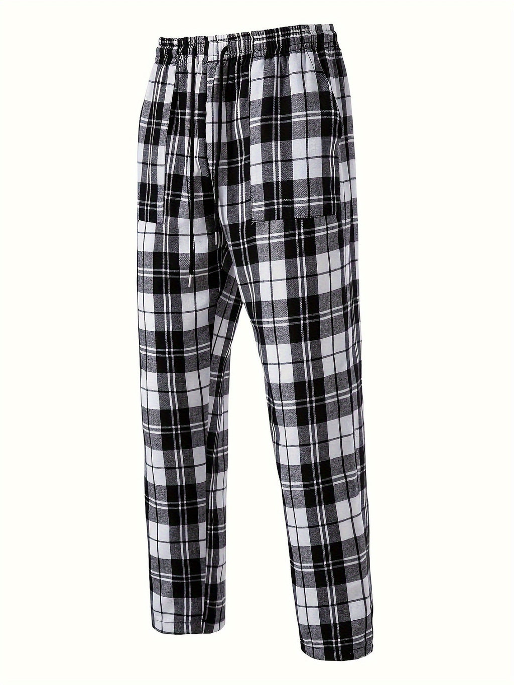 Men's plaid flannel lounge pants with an adjustable drawstring waist