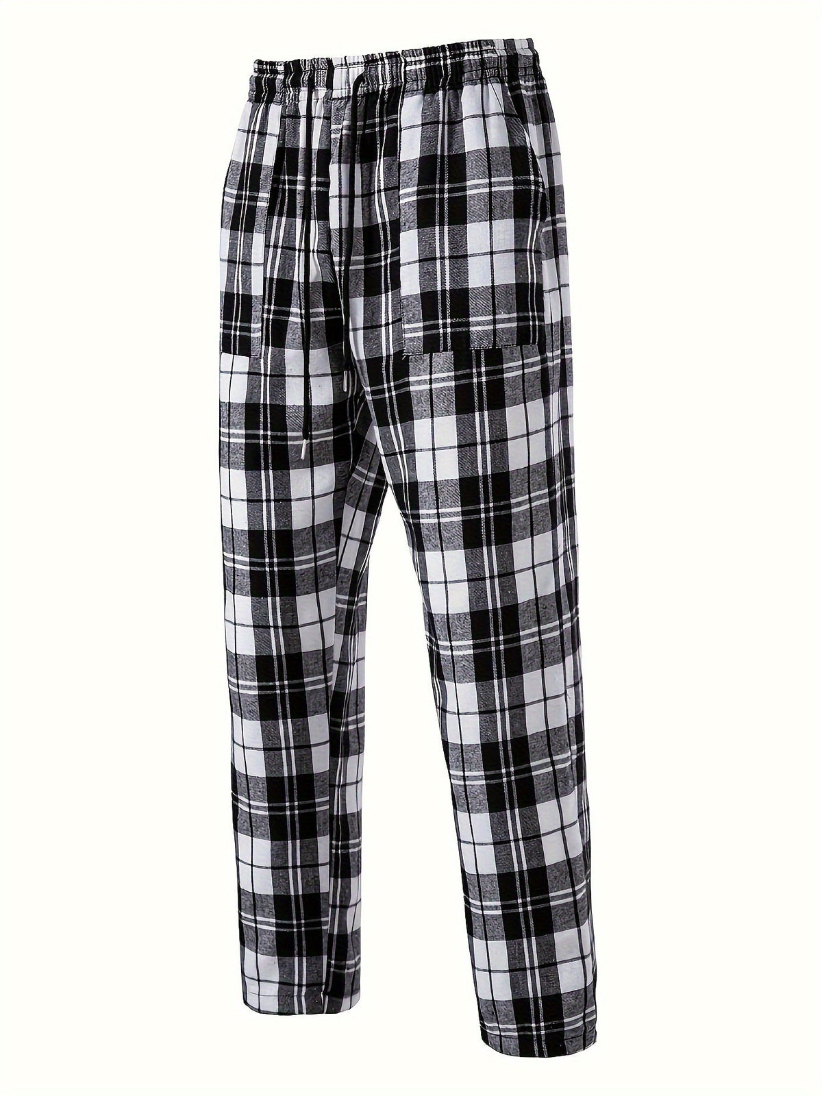 Men's plaid flannel lounge pants with an adjustable drawstring waist