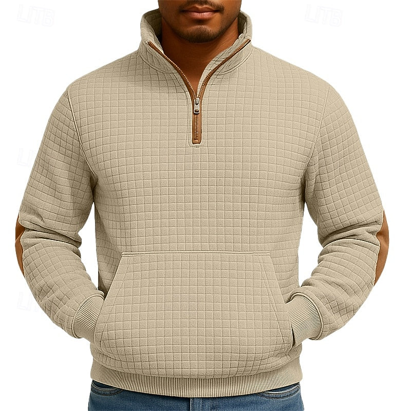Men's quarter-zip pullover with kangaroo pocket and standing collar